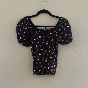 Madewell Floral Puff Sleeve Blouse - Navy